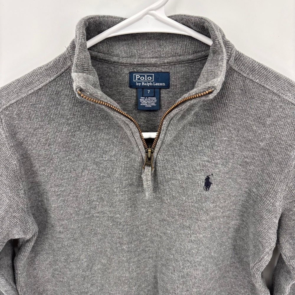 Polo Ralph Lauren Quarter Zip Sweater Kids Size 7 Gray Excellent Ribbed Cotton